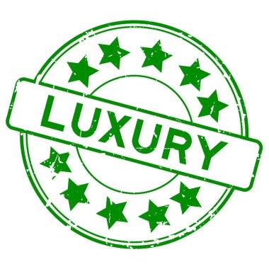 Beyaz arka planda yıldız simgesi yuvarlak lastik mühür damgalı Grunge yeşil kelime