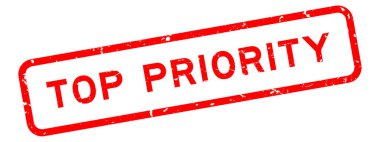 Grunge kırmızı öncelikli kelime beyaz arkaplanda kauçuk kare mühür