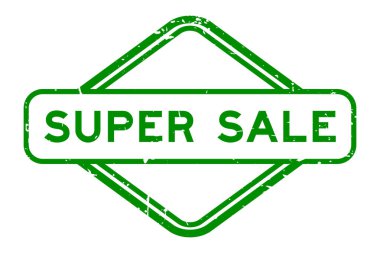Grunge yeşil süper satış sözcüğü beyaz arka planda lastik mühür