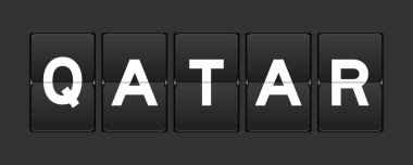 Gri arkaplanda qatar sözcüğüyle siyah renk analog çevirme tahtası