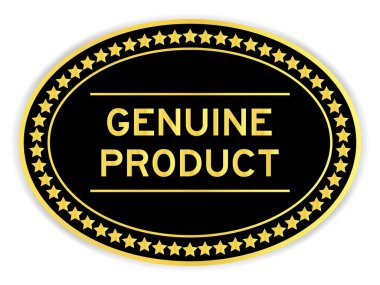 Black and gold color oval label sticker with word genuine product on white background clipart