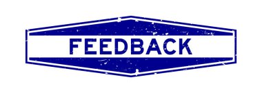 Grunge mavi geribildirim sözcüğü altıgen lastik mühür beyaz arka planda