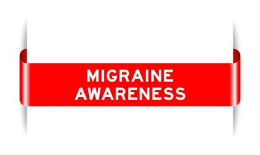 Red color inserted label banner with word migraine awareness on white background clipart