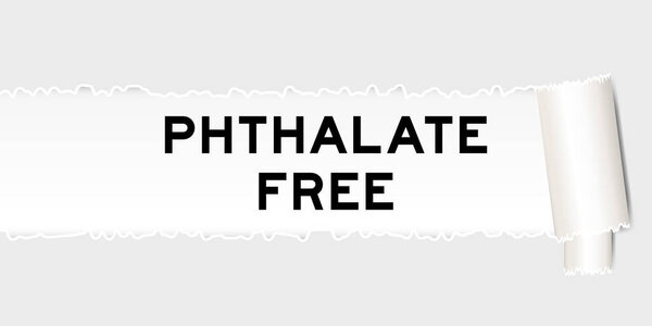 Ripped gray paper background that have word phthalate free under torn part