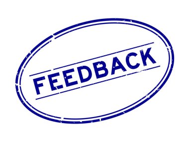 Beyaz arka plan üzerinde Grunge mavi geribildirim kelime oval kauçuk mühür damga