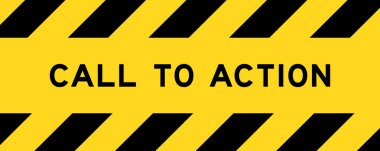 Sarı ve siyah renkli satır çizgili etiket pankartı ile eyleme çağrı