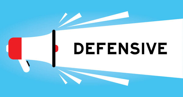Color megaphone icon with word defensive in white banner on blue background
