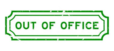 Grunge Green ofis dışında. Beyaz arka planda lastik mühür damgası var.