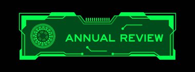 Siyah arkaplanda kullanıcı arayüzü ekranı üzerinde yıllık kelime denetimi içeren gelecekçi hud afişinin yeşil rengi