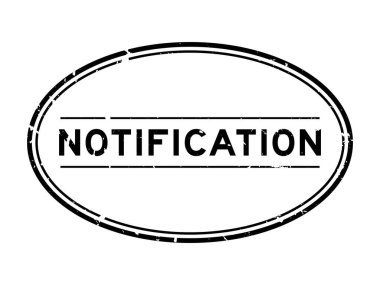 Grunge siyah bildirim sözcüğü oval lastik mühür beyaz arka planda