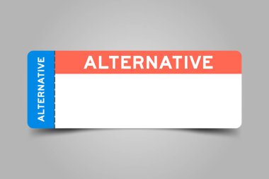 Kelime alternatif ve beyaz kopyalama alanı ile mavi ve turuncu renkli bilet