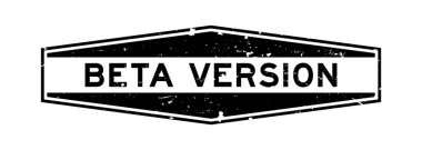 Grunge siyah beta sürüm kelime altıgen lastik mühür beyaz arka planda