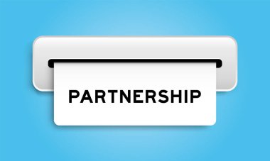 Mavi arka plandaki makineden kelime ortaklığı içeren beyaz kupon pankartı