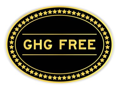 Üzerinde GHG (sera gazının kısaltılmışı) olan siyah ve altın rengi oval etiket beyaz arka planda ücretsiz