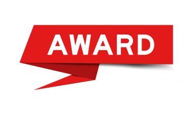 Beyaz arkaplanda kelime ödülü bulunan kırmızı renk konuşma afişi