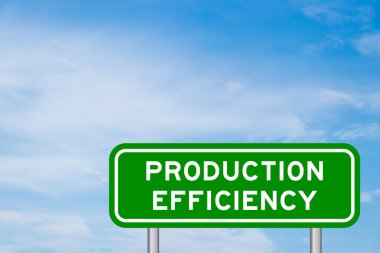 Beyaz bulutlu mavi gökyüzü üzerinde kelime üretme verimliliği ile yeşil renk taşıma işareti