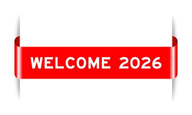 Beyaz arkaplanda kırmızı renkli etiket etiketi ile karşılama 2026