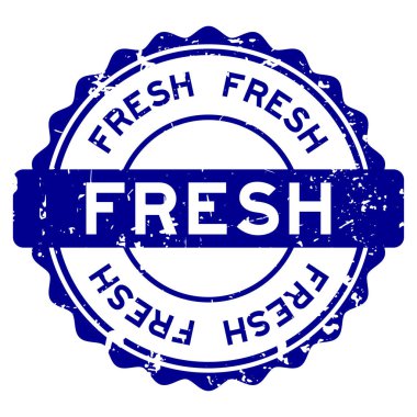 Grunge mavi yeni kelime yuvarlak lastik mühür beyaz arka planda