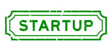 Grunge yeşil başlangıç kelimesi beyaz arkaplanda lastik mühür damgası