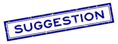 Grunge mavi öneri kelime kare kauçuk mühür beyaz arka plan üzerinde