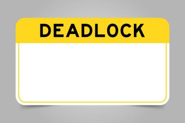 Kelime çıkmaza ve beyaz kopya alanına sahip sarı başlıklı etiket pankartı, gri arkaplanda