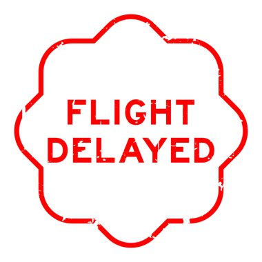 Grunge kırmızı uçuş gecikmeli kelime lastik mühür beyaz arka planda