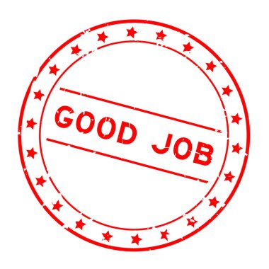 Grunge kırmızı iyi iş kelime yuvarlak mühür beyaz arka plan