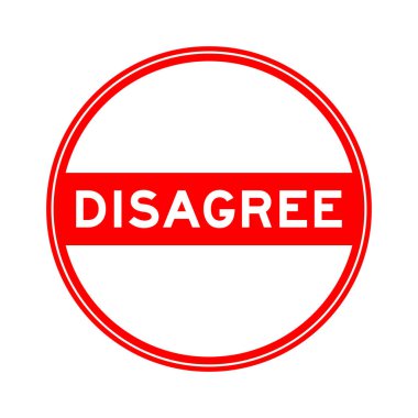 Kelime olarak kırmızı yuvarlak mühür etiketi beyaz arkaplanda aynı fikirde değil