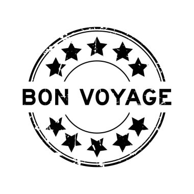 Grunge siyah kelime iyi yolculuklar yıldız simgesi yuvarlak lastik mühür beyaz arka planda