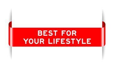 Beyaz arkaplanda yaşam tarzınız için en iyi sözcüğe sahip kırmızı renk eklenmiş etiket pankartı