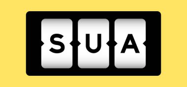 Sarı arkaplanlı slot pankartıyla SUA (Tek kullanımlık hesabın kısaltması) sözcüklerindeki siyah renk