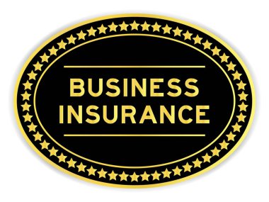 Siyah ve altın rengi oval etiket. Beyaz arka planda iş sigortası var.
