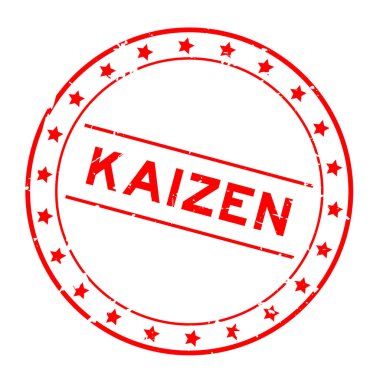 Grunge kırmızı kaizen kelime yuvarlak lastik mühür beyaz arka planda