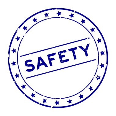 Grunge mavi güvenlik kelimesi beyaz arka planda lastik mühür damgası