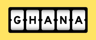 Sarı arkaplan ve slot pankartıyla Gana kelimesinin siyah rengi