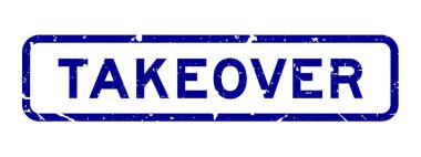 Grunge blue devralma sözcüğü beyaz arka planda kare kauçuk mühür damgası