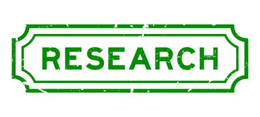 Grunge yeşil araştırma kelimesi beyaz arka planda lastik mühür