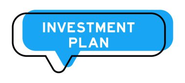 Konuşma pankartı ve mavi tonda beyaz arka planda yatırım planı