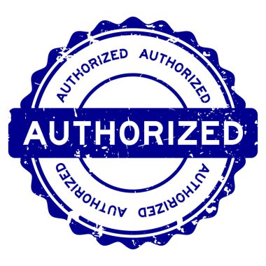 Grunge mavi kelime yuvarlak mühür beyaz arka planda