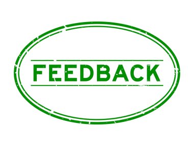 Grunge yeşil geribildirim kelime oval lastik mühür damgası beyaz arka plan üzerinde