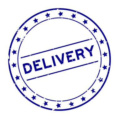 Grunge mavi kelime yuvarlak lastik mühür beyaz arka planda