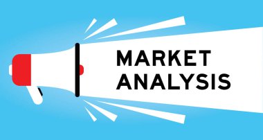 Mavi arkaplanda beyaz pankartta kelime pazar analizi içeren renk megafonu simgesi