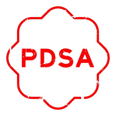 Grunge kırmızı PDSA (çalışmanın kısaltması) beyaz arkaplanda kelime kare kauçuk mühür