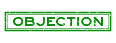 Grunge yeşil itiraz kelime kare kauçuk mühür beyaz arka planda