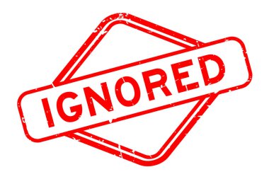 Grunge kırmızısı beyaz arka planda lastik mühür kelimesini görmezden geldi.