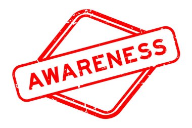 Grunge kırmızı farkındalık kelimesi beyaz arkaplanda lastik mühür damgası