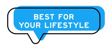 Konuşma pankartı ve mavi tonda beyaz arka planda yaşam tarzınız için en iyi sözcük