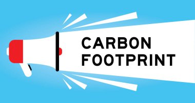 Mavi arkaplanda beyaz pankarbon ile kelime karbon ayak izi içeren renk megafonu simgesi