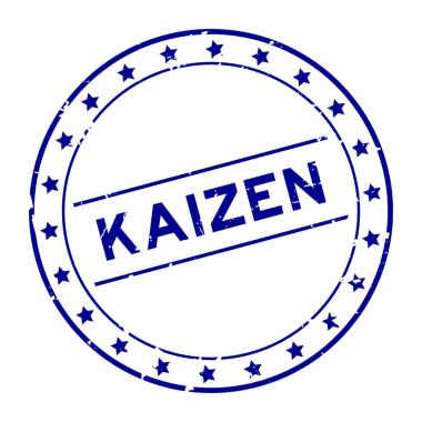 Grunge blue kaizen kelime yuvarlak lastik mühür beyaz arka planda