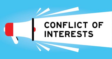 Mavi arkaplanda beyaz pankartta çıkar çatışması sözcüğü içeren renk megafonu simgesi